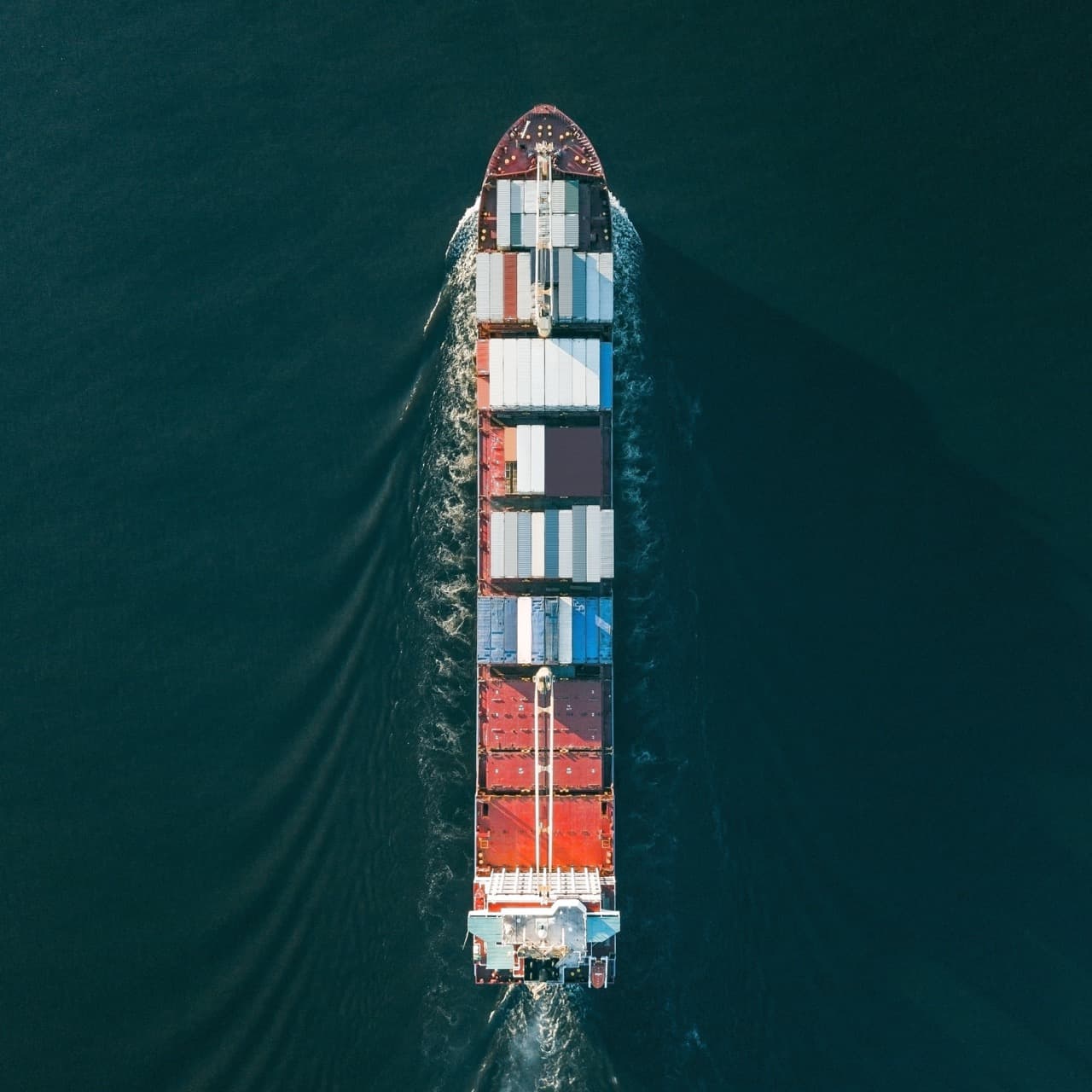 Top view of container ship. Square format